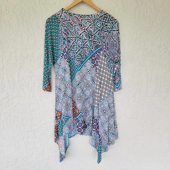 Westbound 3/4 Sleeve Tunic Blouse Asymmetrical Multicolor Womans PM - Picture 6 of 9